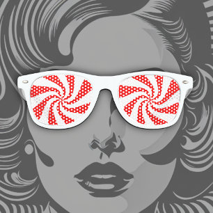 Red and White Peppermint Candy Swirl Retro Sunglasses