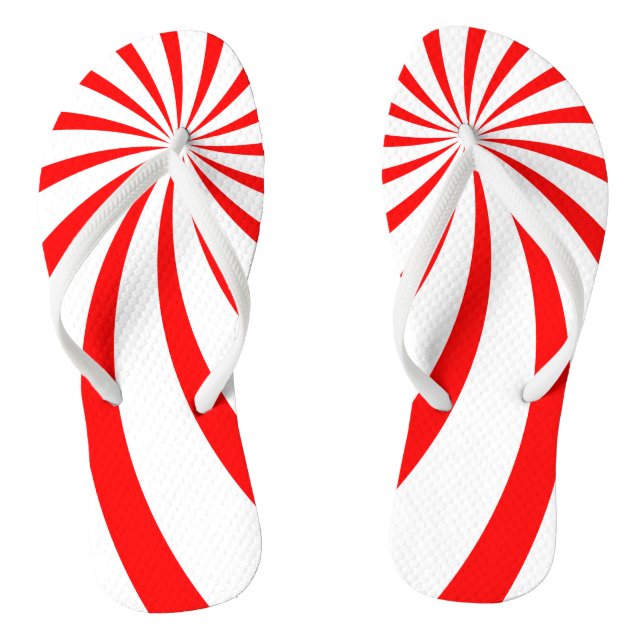 Red and White Peppermint Sunburst Pattern Jandals (Footbed)