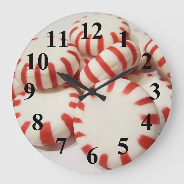 Red and White Peppermints Large Clock (Front)