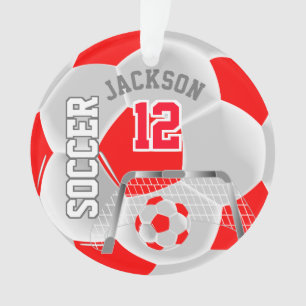 Red and White Personalise Soccer Ball Ornament