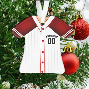 Red and White Personalised Baseball Jersey Ornament