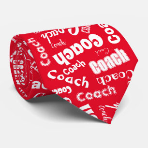 Red and White Personalised Coach Gift Name Art Tie
