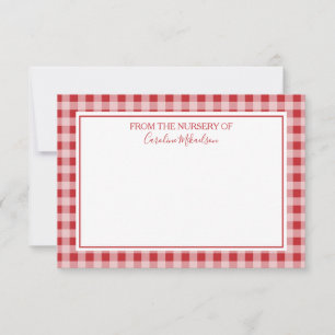 Red and White Personalised Gingham Pattern Thank You Card