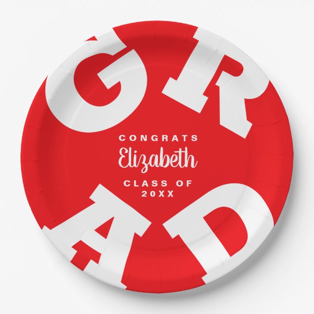 Red and White Personalised Graduation Paper Plate (Front)
