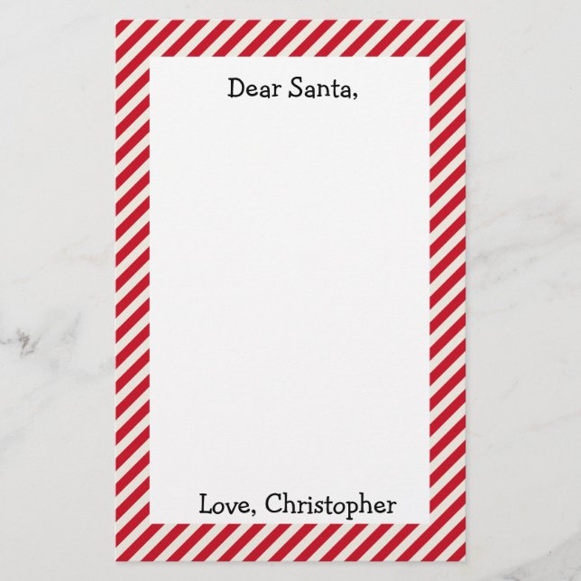 Red and White Personalized Dear Santa Letter Stationery (Front)