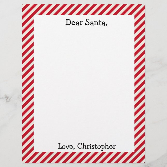 Red and White Personalized Letter To Santa Custom Letterhead (Front)