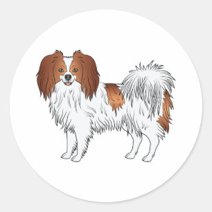Red And White Phalène Cartoon Dog Illustration Classic Round Sticker