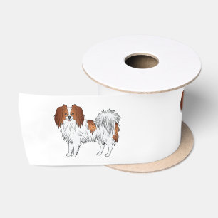 Red And White Phalène Cartoon Dog Illustrations Satin Ribbon