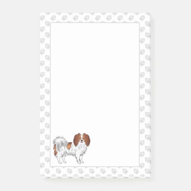 Red And White Phalène Cartoon Dog With Paws Post-it Notes (Front)