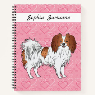 Red And White Phalène Cute Dog On Pink Hearts Notebook