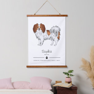 Red And White Phalène With Dog's Traits And Name Hanging Tapestry