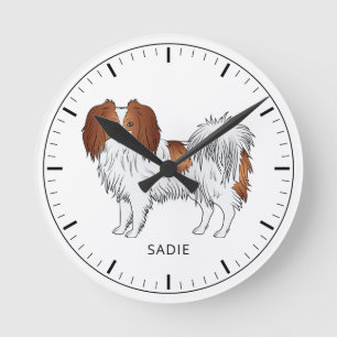 Red And White Phalène With Personalizable Name Round Clock