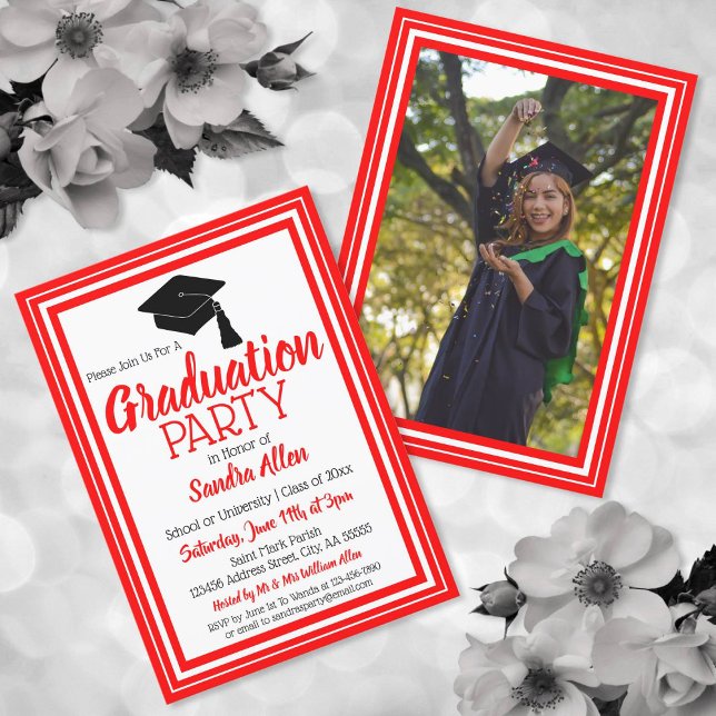 Red and White Photo Graduation Party Invitation (Creator Uploaded)