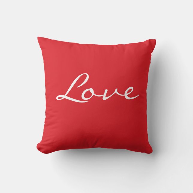 Red and White Pillow with Wording Love typography (Front)