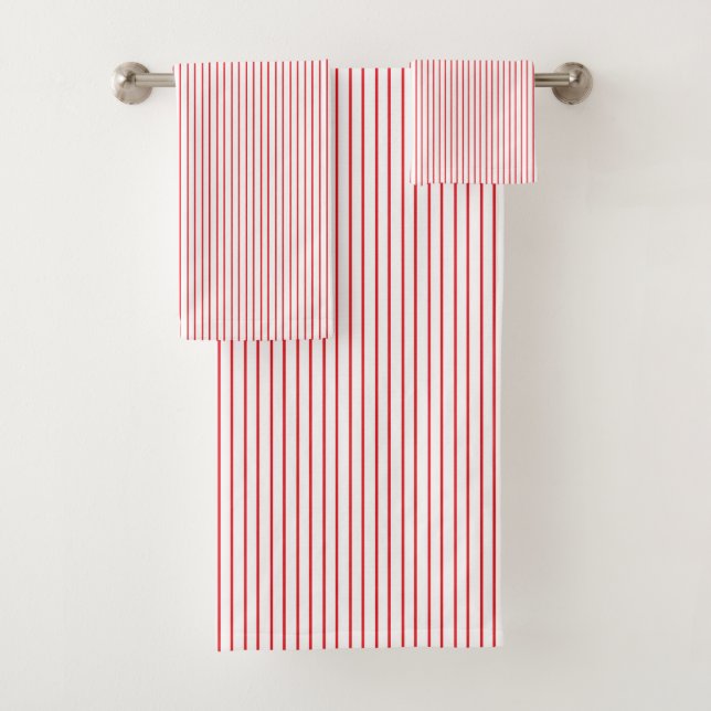 Red and White Pinstripe Bath Towel Set (Insitu)