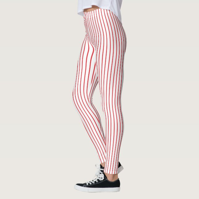 Red and White Pinstripe Leggings (Left)