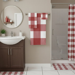 Red and white plaid bath towel set
