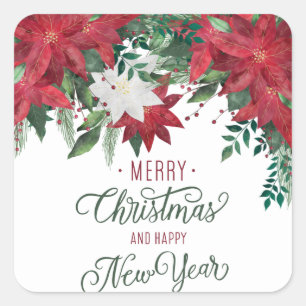 Red and White Poinsettia Bouquet Square Sticker