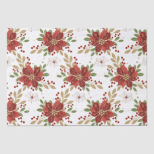 Red and White Poinsettia & Gold Glitter Christmas Tissue Paper