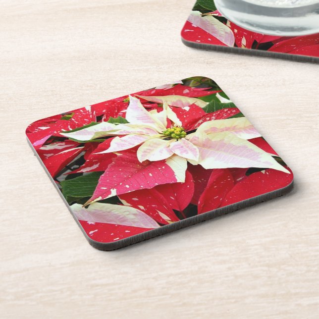 Red and White Poinsettia Holiday Beverage Coaster (Left Side)