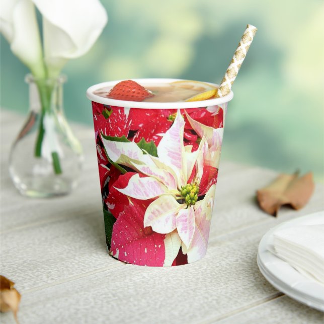 Red and White Poinsettia Holiday Paper Cups (Insitu)