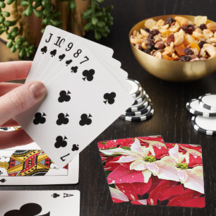 Red and White Poinsettia Holiday Playing Cards