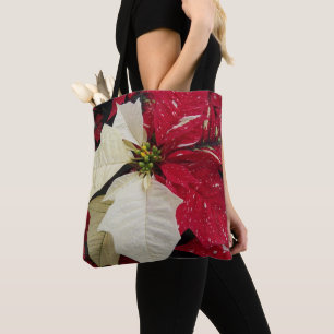 Red and White Poinsettia Holiday Tote Bag