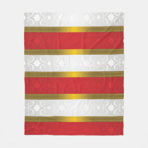 Red and White Poinsettia Stripes Fleece Blanket