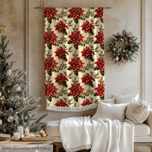 Red and White Poinsettia Throw Cosy Holiday Style Fleece Blanket