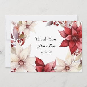 Red and White Poinsettia Wedding Thank You Cards
