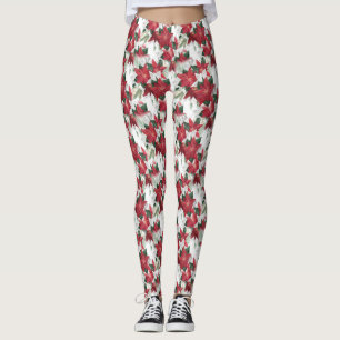 Red and White Poinsettias Leggings