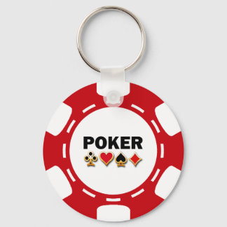 RED AND WHITE POKER CHIP KEY RING