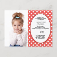Red and White Polka Dot Birthday Photo Invitation