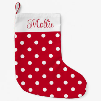 Red And White Polka Dot Custom Name Small Christmas Stocking