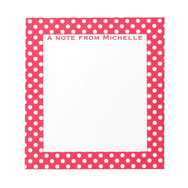 Red and white polka dot custom notepad (Front)