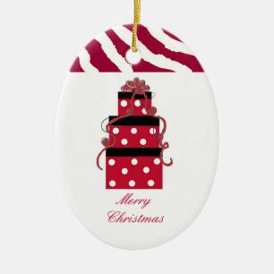 Red and White Polka Dot Packages Ceramic Tree Decoration