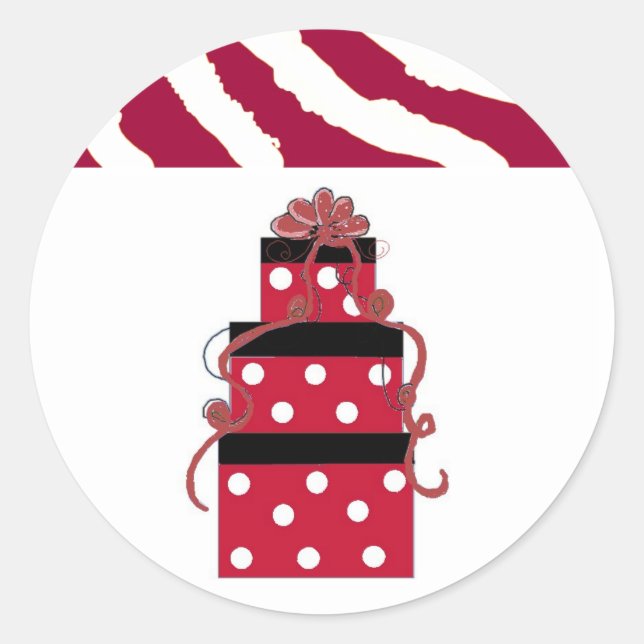 Red and White Polka Dot Packages Classic Round Sticker (Front)