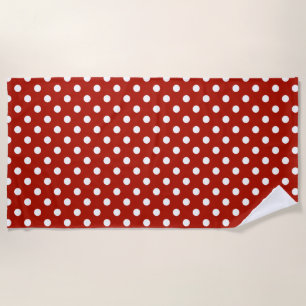 Red and White Polka Dot Pattern Beach Towel