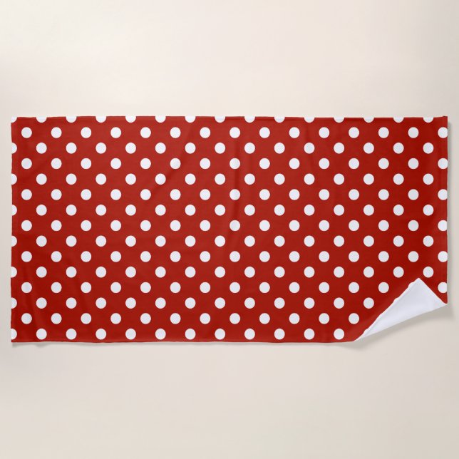 Red and White Polka Dot Pattern Beach Towel (Front)
