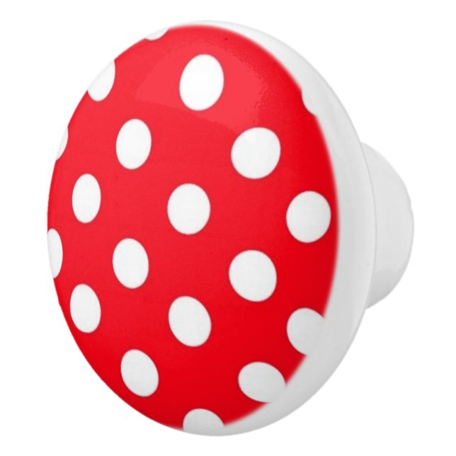 Red and white Polka dot pattern Ceramic Knob (Right)