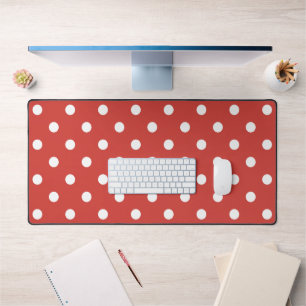 Red and White Polka Dot Pattern Desk Mat