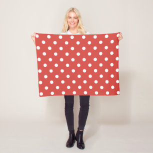 Red and White Polka Dot Pattern Fleece Blanket