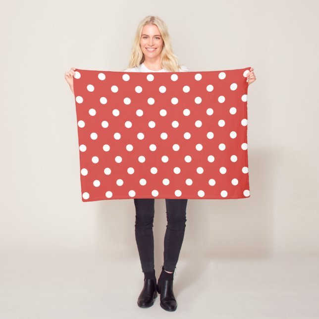 Red and White Polka Dot Pattern Fleece Blanket (In Situ)