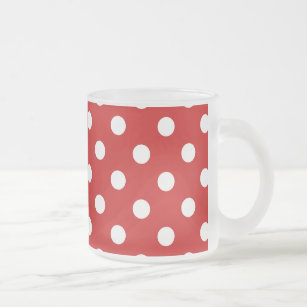 Red and White Polka Dot Pattern Frosted Glass Coffee Mug