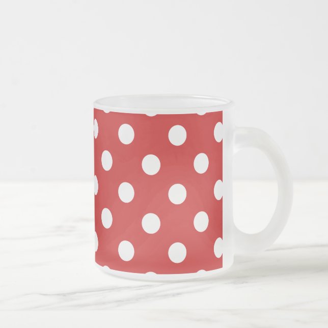 Red and White Polka Dot Pattern Frosted Glass Coffee Mug (Right)