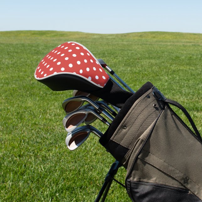 Red and White Polka Dot Pattern Golf Head Cover (In Situ)