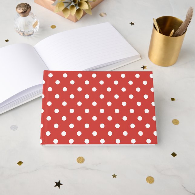 Red and White Polka Dot Pattern Guest Book (Front Open)