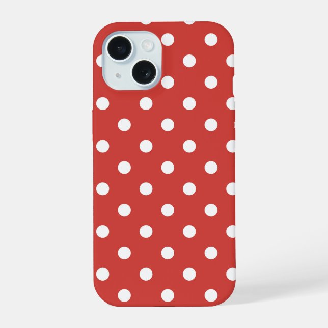 Red and White Polka Dot Pattern iPhone 15 Case (Back)