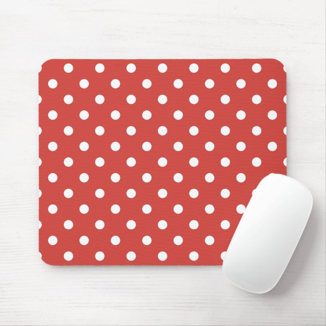 Red and White Polka Dot Pattern Mouse Pad (With Mouse)