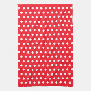 Red and White Polka Dot Pattern. Spotty. Tea Towel